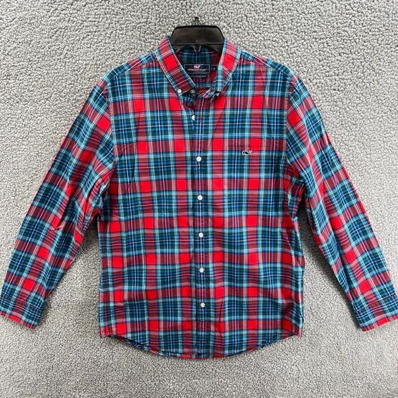 Vineyard Vines Button Down Classic Fit Tucker Shirt Red Plaid Mens Medium M - Picture 1 of 15